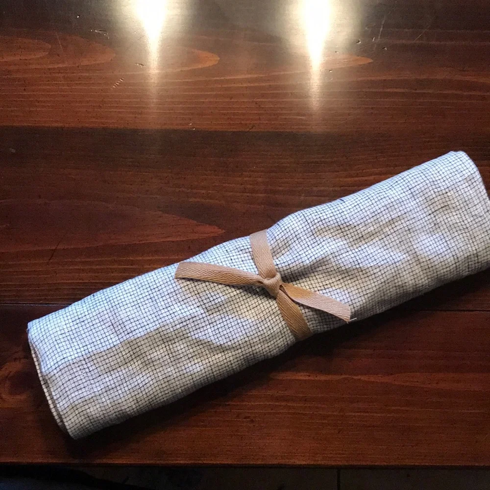 Crate & Barrel Suits Neutral Grid Grey Table Runner